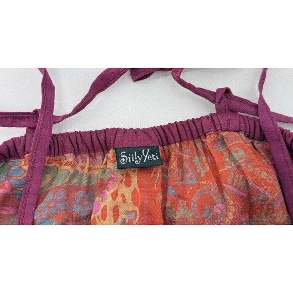 Silly Yeti 100% Silk Tiered Boho  Tie Back Sleeveless Blouse See Measurements - Picture 5 of 9